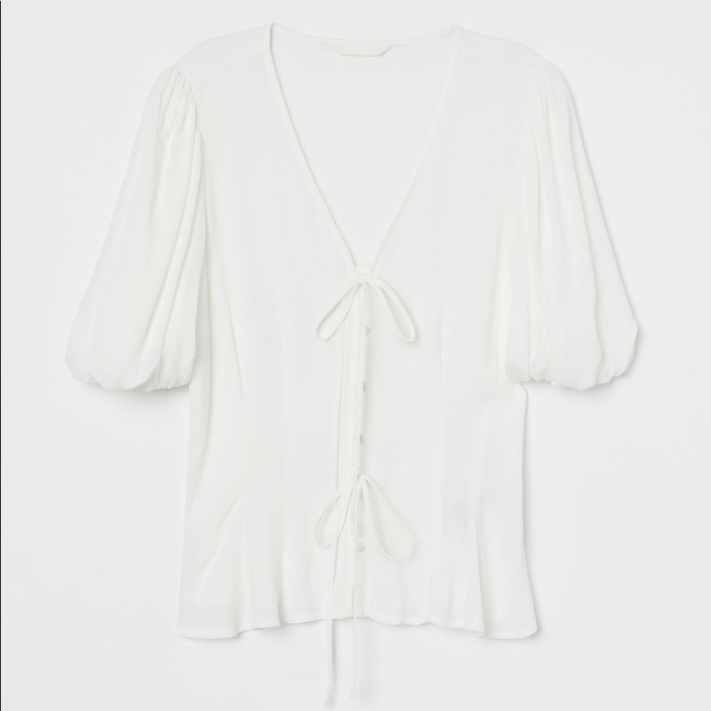 Puff sleeve button tie blouse